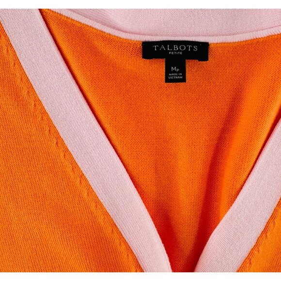 Talbots Petite Mp Orange & Pink V-Neck Cardigan Sweater - Picture 2 of 5